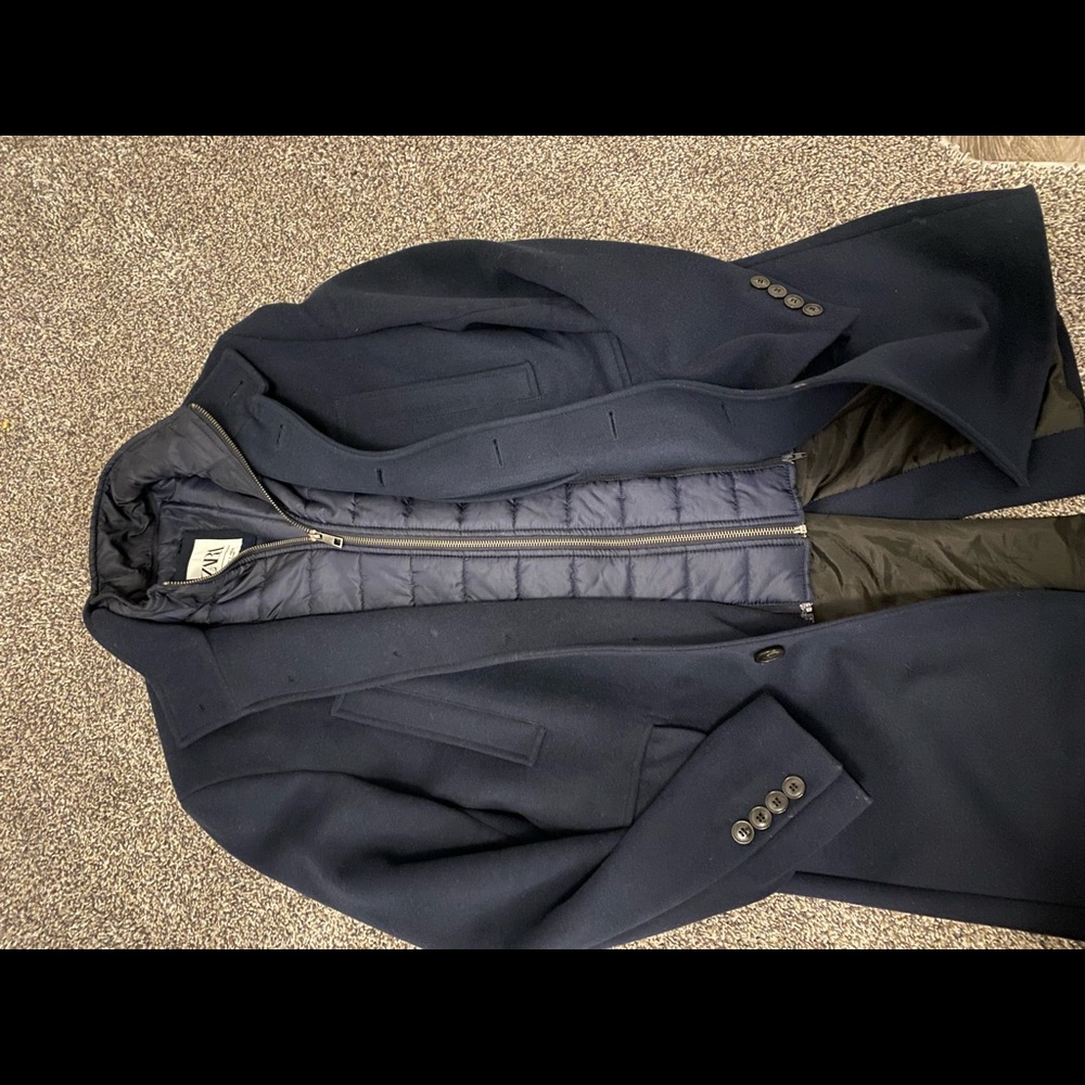 Zara Navy Blue Wool Overcoat